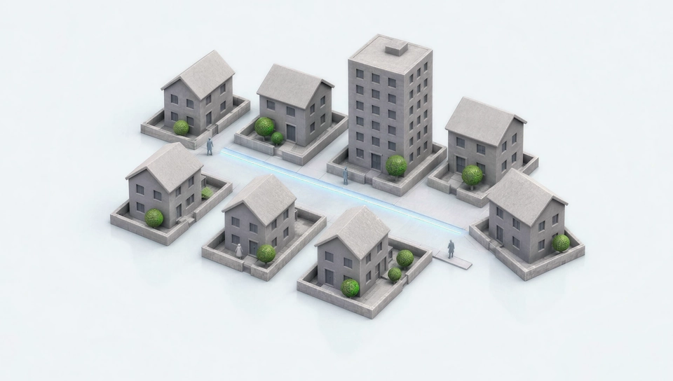 Clay model of houses and an apartment block